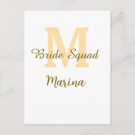 Braut-Squad-Monogramm goldene einfache Brautparty  Postkarte