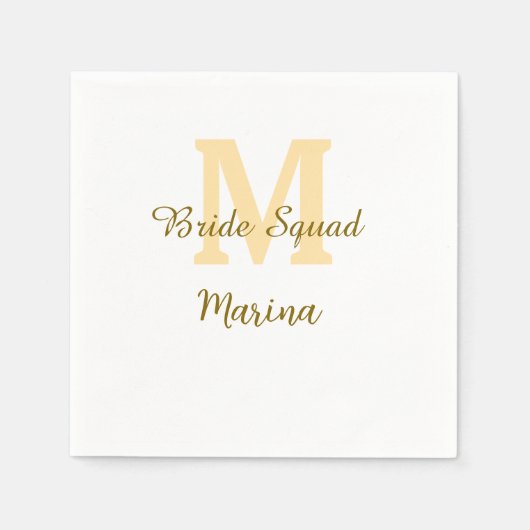 Braut-Squad-Monogramm goldene Hochzeitsparty einfa Serviette (Vorderseite)