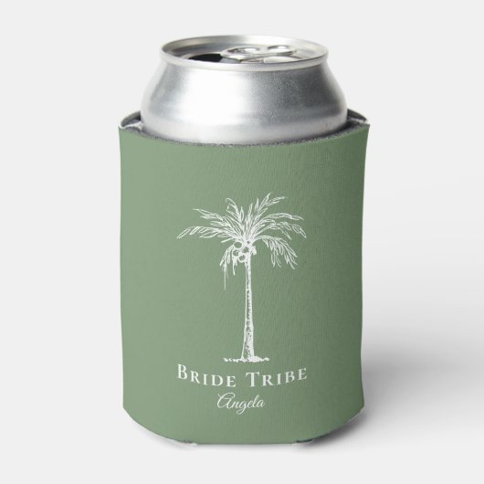 Braut Stamm Sage Green White Palm Tree Custom Dosenkühler (Kanne Vorderseite)