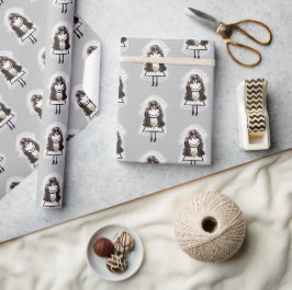 Braut-Strichmännchen mit Gänseblümchenstrauß Geschenkpapier