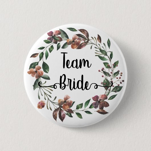 Braut-Team Wasserfarbe botanische burgunderrote Bl Button (Vorderseite)