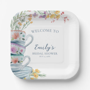 Braut-Teeparty Blau Rosa Blumen Hochzeitsshower Pappteller