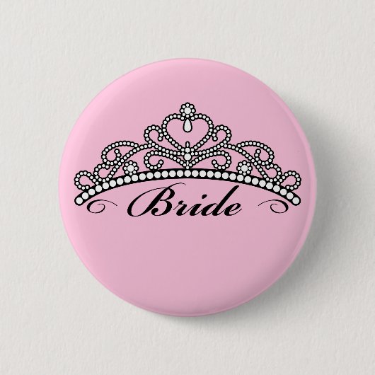 Braut-Tiara-Knopf (rosa Hintergrund) Button (Vorderseite)