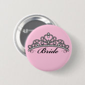 Braut-Tiara-Knopf (rosa Hintergrund) Button (Vorne & Hinten)