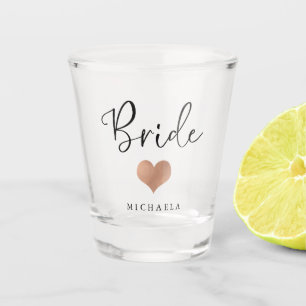 Braut Trendige Schrift und Herz Schnapsglas