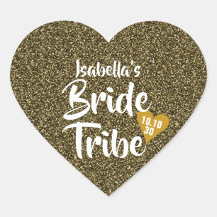 Braut Tribe Gold Datum Herz Personalisierter Glitt Herz-Aufkleber