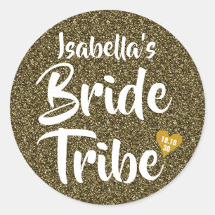 Braut Tribe Gold Datum Herz Personalisierter Glitt Runder Aufkleber