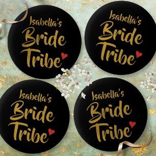 Braut Tribe Gold Schrift Rot Herz Button