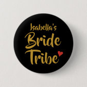 Braut Tribe Gold Schrift Rot Herz Button (Vorderseite)