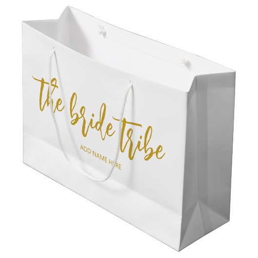 Braut Tribe Gold Weiß Hochzeit Große Geschenktüte (Vorderseite Schrägansicht)