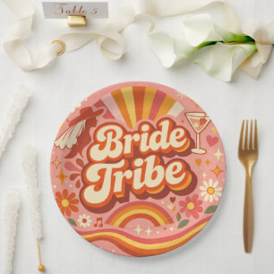 Braut Tribe Retro Junggesellinnenabschied Groovy Pappteller