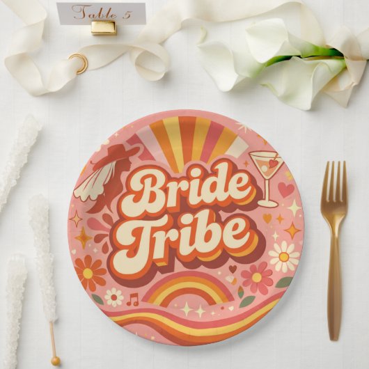 Braut Tribe Retro Junggesellinnenabschied Groovy Pappteller (Hochzeit)