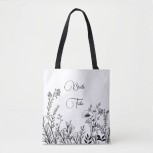 Braut Tribe Schwarz-Weiß-Wildblumen-Doodle Tasche