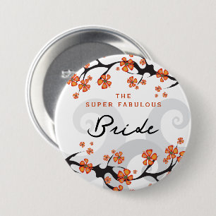 Braut Tropical Flowers Swirl Schick Hochzeit Namen Button