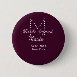 Braut-Truppe Name Monogramm Brautjungfer Mauve  Button