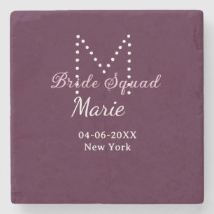 Braut-Truppe Name Monogramm Brautjungfer Mauve Steinuntersetzer