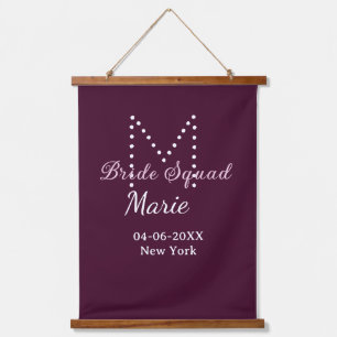 Braut-Truppe Name Monogramm Brautjungfer Mauve  Wandteppich Mit Holzrahmen