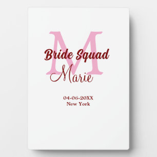 Braut-Truppe Name Monogramm Brautjungfer Pink Datu Fotoplatte