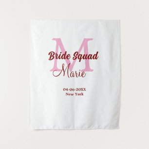 Braut-Truppe Name Monogramm Brautjungfer Pink Datu Wandteppich
