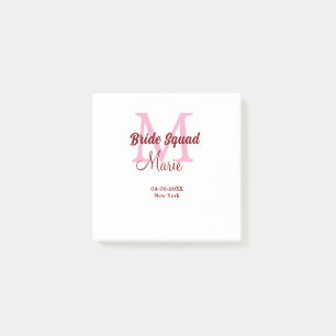 Braut-Truppe Name Monogramm Brautjungfer rosa Datu Post-it Klebezettel