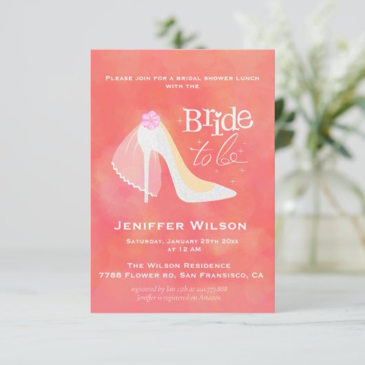 Braut um Hochzeit Brautparty High Heel Einladung (Stehend Vorderseite)