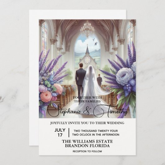 Braut und Baum in Kapelle Einladung (Vorne/Hinten)