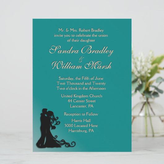 Braut und Bräuche Aquamarin Einladung (Stehend Vorderseite)