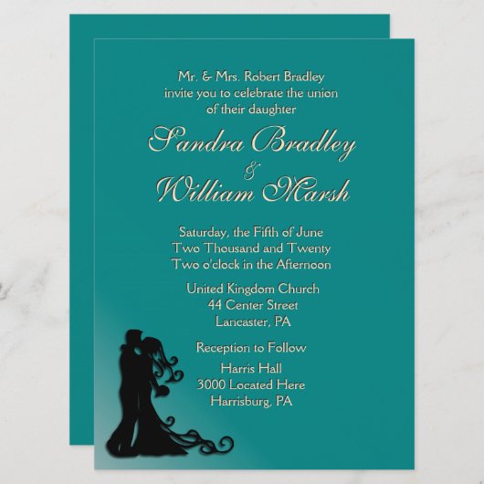 Braut und Bräuche Aquamarin Einladung (Vorne/Hinten)