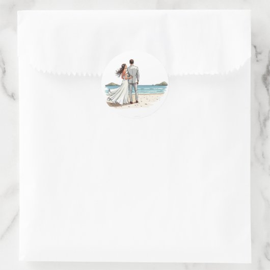 Braut und Bräutigam am Strand Runder Aufkleber (Tasche)
