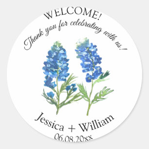 Braut und Bräutigam Bluebonnets Rustikale Moderne Runder Aufkleber