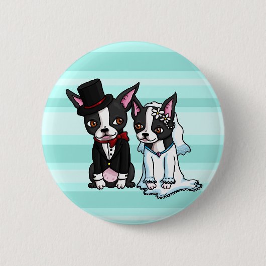 Braut und Bräutigam Bostons Terrier Button (Vorderseite)