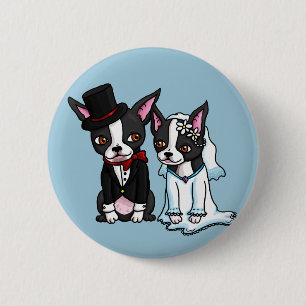 Braut und Bräutigam Bostons Terrier Button