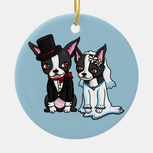 Braut und Bräutigam Bostons Terrier Keramikornament (Vorne)