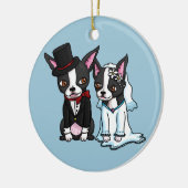 Braut und Bräutigam Bostons Terrier Keramikornament (Links)