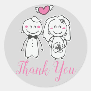 Braut und Bräutigam Danke Hochzeit in Rosa und Gra Runder Aufkleber