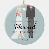 Braut-und Bräutigam-erste Weihnachtsillustration Keramik Ornament (Hinten)