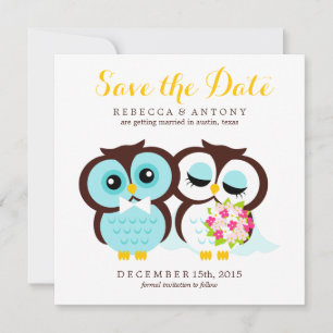 Braut und Bräutigam Eulen Hochzeit Termin vormerke Save The Date