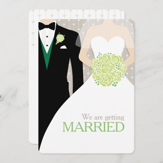 Braut und Bräutigam Grünbouquet Einladungen für Ho (Vorne/Hinten)