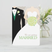 Braut und Bräutigam Grünbouquet Einladungen für Ho (Stehend Vorderseite)