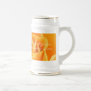Braut und Bräutigam Hochzeitsdatum Stein Orange Ro Bierglas