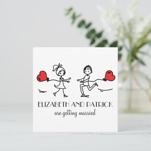 Braut und Bräutigam in Liebe Doodles Hochzeitseinl Einladung (Stehend Vorderseite)