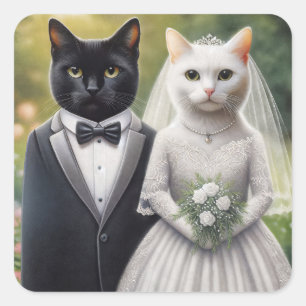 Braut und Bräutigam Katzen Quadratischer Aufkleber