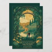 Braut und Bräutigam mit braunem Haar Einladung (Vorne/Hinten)