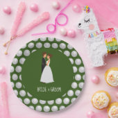 Braut und Bräutigam mit Golfball auf grüner Hochze Pappteller (Party)