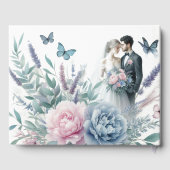 Braut und Bräutigam mit Peonies, Lavendel Gästebuch (Rückseite)