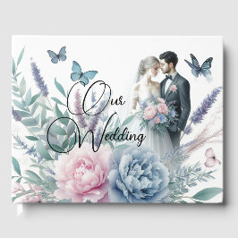 Braut und Bräutigam mit Peonies, Lavendel Gästebuch