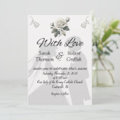 Braut und Bräutigam mit Rose zum Hochzeitsfeiern Einladung (Stehend Vorderseite)