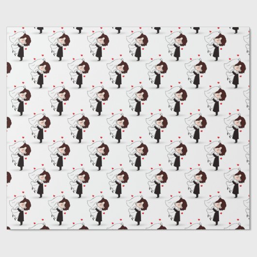 Braut und Bräutigam mit rotem Herzen Geschenkpapier (Flach)