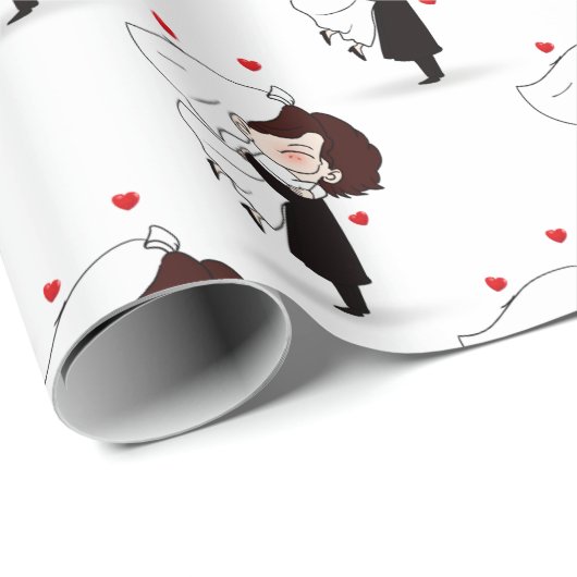 Braut und Bräutigam mit rotem Herzen Geschenkpapier (Rolleneckpunkt)