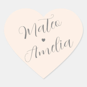 Braut und Bräutigam Namen auf Hochzeit in Rosé Herz-Aufkleber